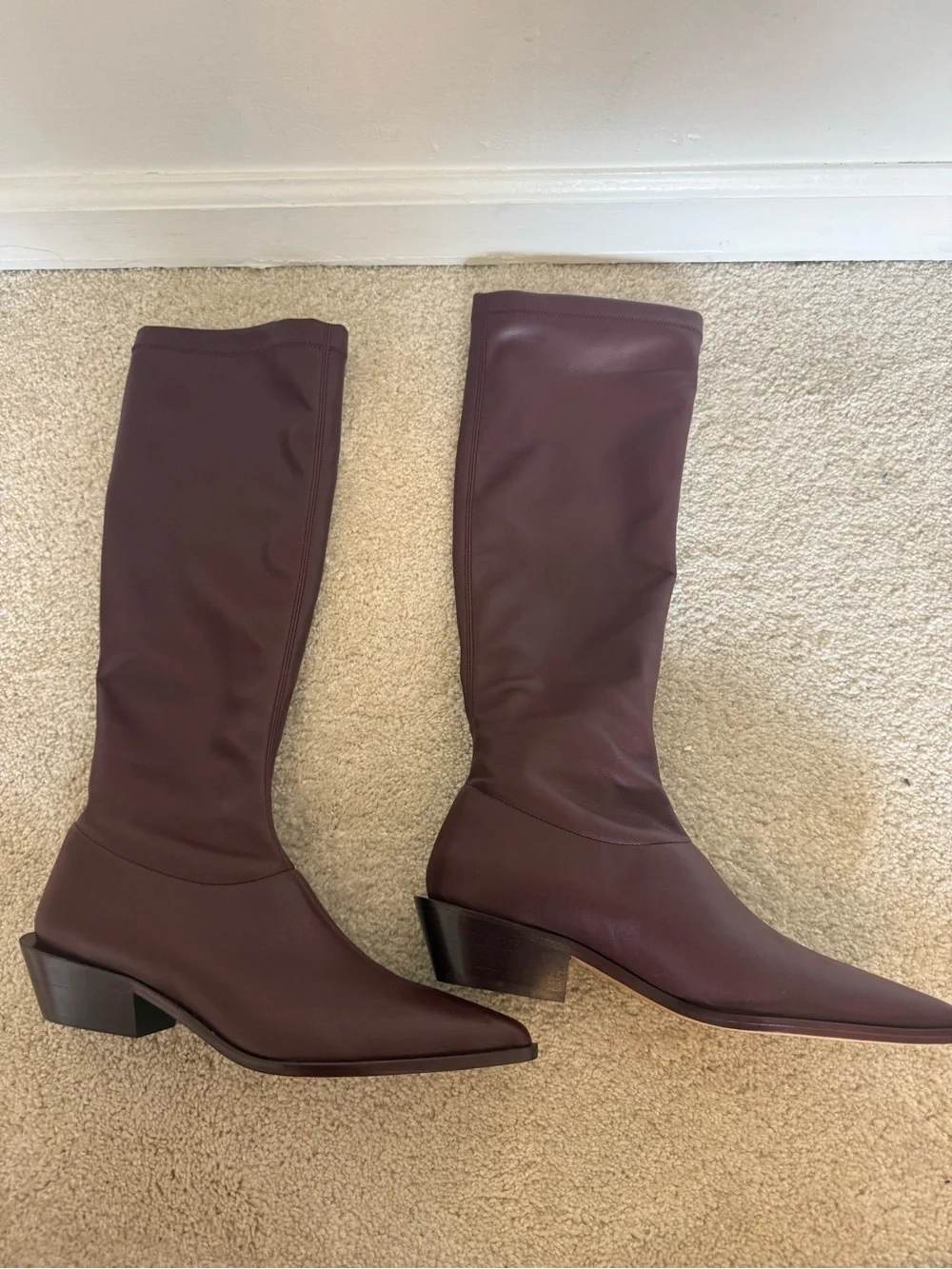 Tibi Boots Faux Nappa Leather Stretch Knee High in Burgundy